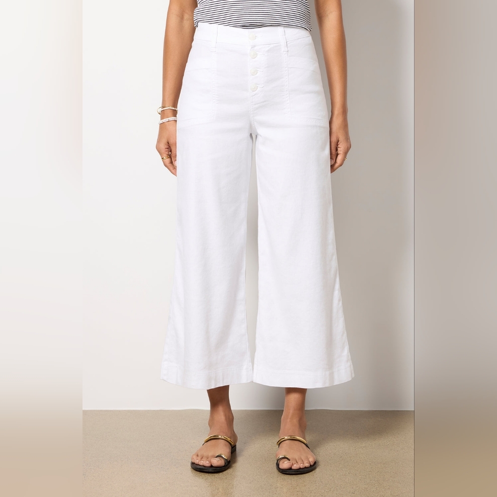 Evereve Joelle Stretch Linen Cropped Wide  Leg High Waist Pants NWOT